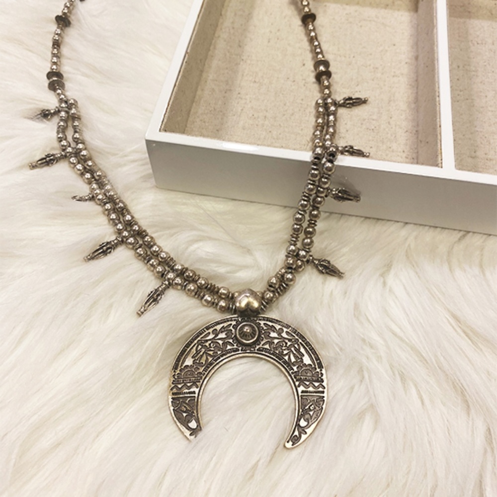 Silver Crescent Squash Blossom Necklace